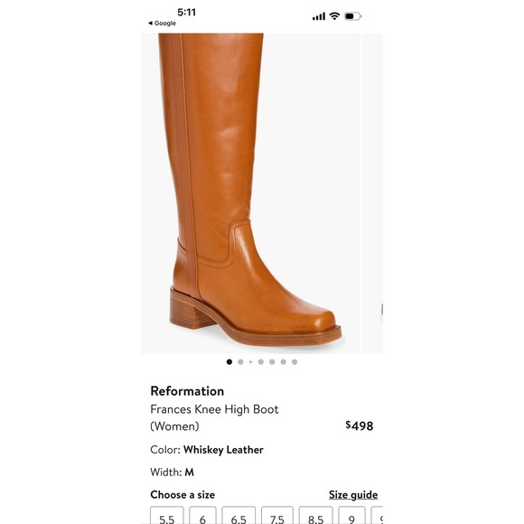 Reformation Frances Knee High Boot Whiskey Leather Women Square Toe Block Heel - Picture 2 of 9